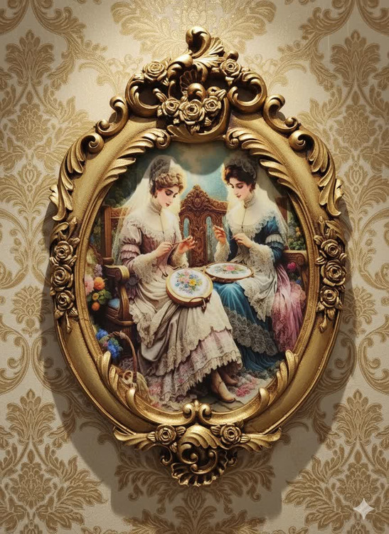 تابلو پتینه نقاشی مخمل طرح فرانسوی کد AD07