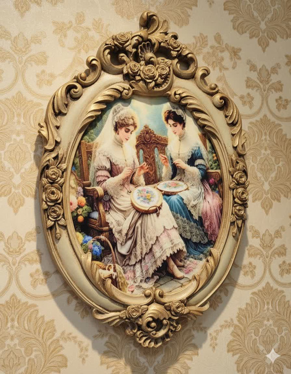 تابلو پتینه نقاشی مخمل طرح فرانسوی کد AK02