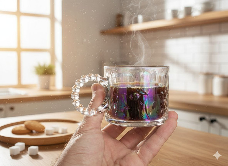 لیوان دسته مرواریدمدل هولوگرامی(رنگین کمان)