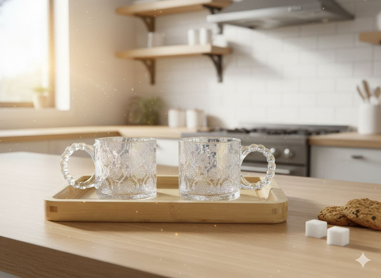 لیوان دسته مرواریدمدل هولوگرامی(رنگین کمان) زارا